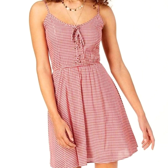 American Rag Dresses & Skirts - American Rag Gingham Plaid Corset Top Skater Dress - Red/White